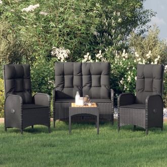 vidaXL Vidaxl - Juego Comedor Jard&iacute;n 4 Piezas Con Cojines Rat&aacute;n Sint&eacute;tico Negro