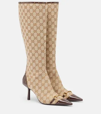 Gucci Botas altas Savoy de lona con GG y Horsebit