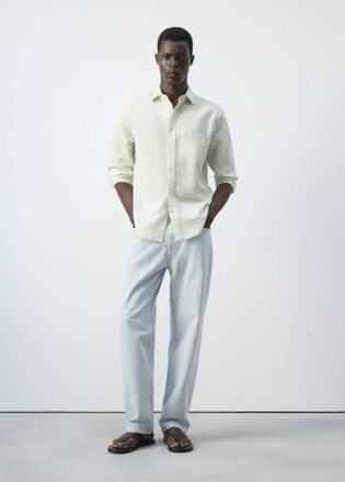 Mango Camicia regular-fit lino cotone verde pastello - Uomo - XXL - MANGO MAN