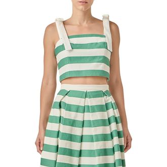 English Factory Bold Stripe Tie Strap Crop Tank in Green/White at Nordstrom, Size X-Small