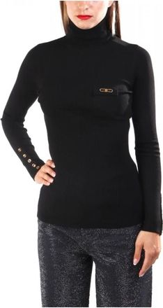 Elisabetta Franchi Ribgebreide Top met Borstzak - Dames - Coltruien - Zwart - 2XL - Satijn - Truien & Vesten