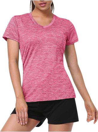 Generic Womens Gym Tops Short Sleeve | Sports T-Shirt Fitness Workout Yoga for Women Solid Color Quick Dry Running Top Womens Loose Fit V Neck Stretch Yoga To