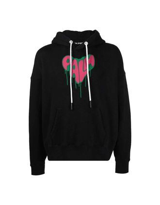 Palm Angels Mens Palm Angels Spray Heart Design Black Hoodie - Size: 36
