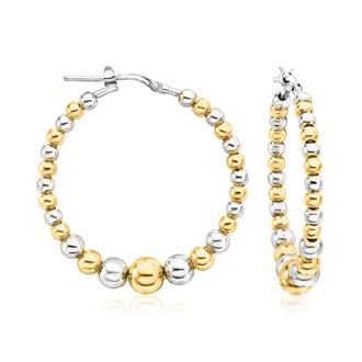 Ross-Simons Italian 3-6mm Sterling Silver and 18kt Gold Over Sterling Graduated Bead Hoop Earrings