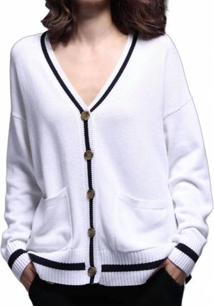 Minnie Rose Cotton Cashmere Oversized Cardigan With Tipping In White