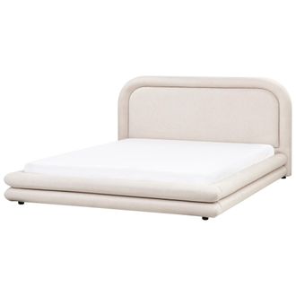 Beliani Cama De Agua Tapizada De Tela Con Cabecero Y Somier Muebles De Dormitorio Beige Claro 180 X 200 Cm Lavardens