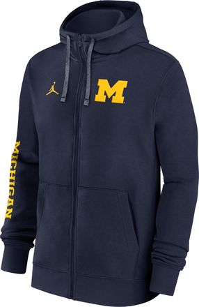 Nike Jordan Mens Michigan Wolverines Sideline Team Issue Jordan College Full-Zip Hoodie in Blue | 02F1044PMWN-83P