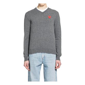 Comme Des Gar&ccedil;ons V-neck Knitwear, male, Gray, Size: XL V-neck Wool Sweater