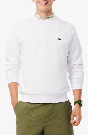 Lacoste Lightweight Cotton Fleece Crewneck Sweatshirt in White at Nordstrom, Size 7