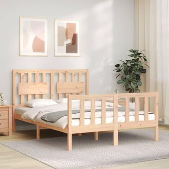 Berkfield Home Bed Frame with Headboard Double Solid Wood in Brown
