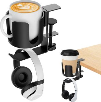 OEM Soporte De Mesa 2 En 1 Para Vasos Y Auriculares (x2), Soporte Para Auriculares, Soporte Para Vasos De Escritorio, Soporte A Prueba De Derrames
