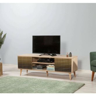 Dmora Dmora - Mueble De Televisi&oacute;n Amalthea, Aparador De Sal&oacute;n, Mueble Bajo Para Tv, Base De Pared Equipada, 140x40h50 Cm, Roble Y Multicolor, Con Embalaje 