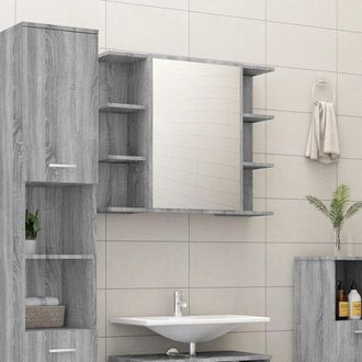 Berkfield Home Bathroom Mirror Cabinet Grey Sonoma 80x20.5x64cm Engineered Wood | Size: 80x20.5x64 cm
