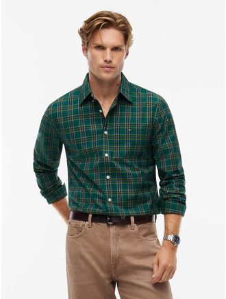 Tommy Hilfiger Mens Regular Fit Mini Tartan Shirt - Darkened Emerald - XXL