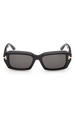 Tom Ford 53mm Rectangular Sunglasses in Shiny Black Gold /Smoke at Nordstrom
