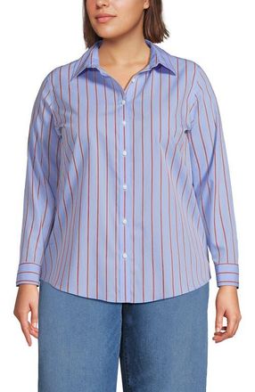 Lands End No Iron Supima Cotton Long Sleeve Shirt in Light Sea Blue Rail Stripe at Nordstrom, Size 20W
