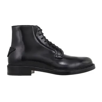 Prada Lace-up Boots, male, Black, Size: 7 US Leather Lace-Up Boots for Men