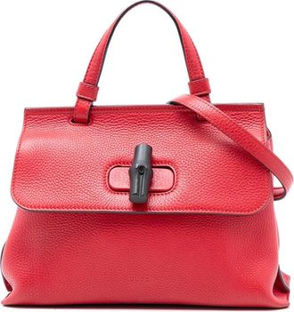Gucci Pre-owned Handbags, female, Red, Size: ONE SIZE Pre-owned Vintage Leather Bamboo Satchel Bag