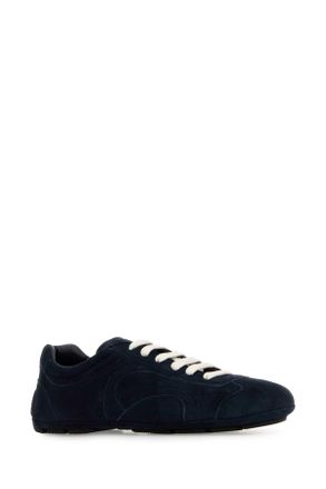 Prada Womens Dark Blue Suede Montecarlo Sneakers Bleu