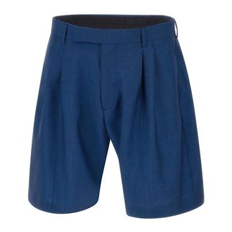 Paul Smith Casual Shorts, male, Blue, Size: W30 Wool-Mohair Pleated Shorts