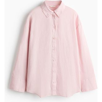 H&M Oversized Linen Shirt in Light Pink at Nordstrom, Size Xx-Large