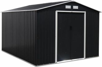Sweeek Cobertizo de jard&iacute;n de metal de 8,95 m&sup2; con kit de anclaje, antracita