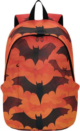 Generic Bats Orange Halloween Bookbag Cool College Student Cool Casual Backpacks for Women Cute