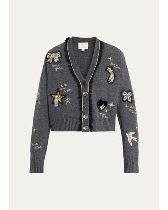 Cinq &agrave; Sept Holiday Doodles Embroidered V-Neck Cardigan