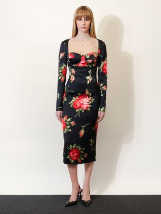 Dolce & Gabbana Womens Dress Viscose Rose Print Black