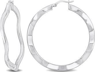 Mimi & Max 46x2.5mm Wave Hoop Earrings in Sterling Silver