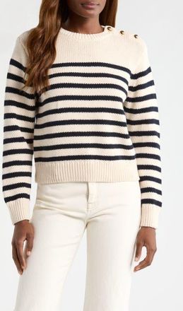 Frame Denim The Mariner Stripe Button Accent Cotton Sweater in Cream Multi at Nordstrom, Size X-Small