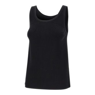 Elisabetta Franchi Sleeveless Tops, female, Black, Size: M Knitted Top With Shiny Viscose Stripes