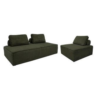Sweeek Sof&aacute; modular de pana, 3 plazas, verde oscuro