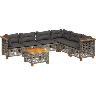 vidaXL Set De Sof&aacute;s De Jard&iacute;n 7 Pzas Con Cojines Rat&aacute;n Sint&eacute;tico Gris Vidaxl