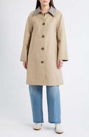 Bernardo Long Check Collar Raincoat in Khaki /Check Print at Nordstrom, Size Xx-Large