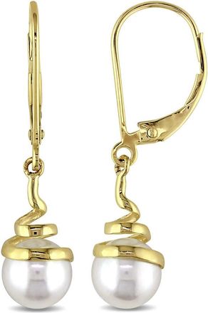 Amour Cultured Freshwater Pearl Spiral Leverback Earrings In 10K Yellow Gold