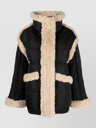 Stand Studio shearling trim quilted coat high collar