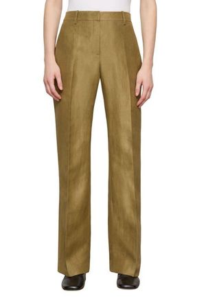 Lafayette 148 New York Gates Floral Linen Blend Pants in Khaki Green at Nordstrom, Size 10