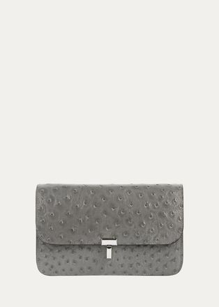 Toteme T-Lock Ostrich-Embossed Leather Crossbody Bag
