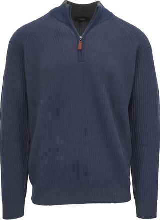 Kinross Cashmere Maglione a coste con mezza zip - Blu