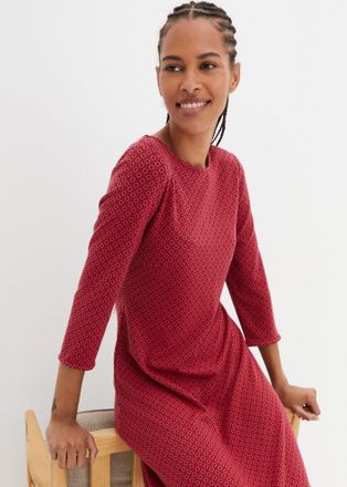 Bonprix Midikleid BONPRIX, Damen, Gr. 56/58 (XXXL), N-Gr, rot (magentarot, schwarz graphisch), Obermaterial: 65% Polyester, 30% Viskose, 5% Elasthan, ausgeste