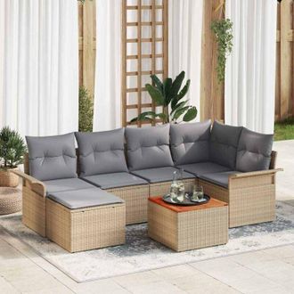 vidaXL Conjunto De Sof&aacute; De Jard&iacute;n 7 Pcs Beige Polirat&aacute;n Vidaxl