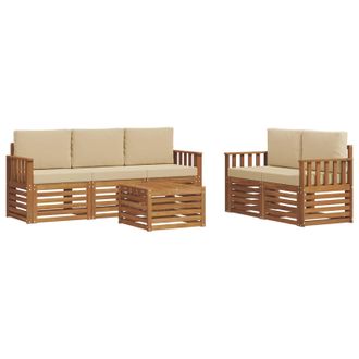 vidaXL Juegos De Sof&aacute;s 6 Pcs Natural Y Beige Madera De Acacia S&oacute;lida Vidaxl