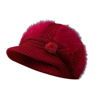 Generic Knitted Hat Thermal Warm Crochet Skullcap Chunky Womens Woolen Knitted Warm Basin Hat Padded Cotton Hat Padded Knitted Woolen Hat (Red, One Size)