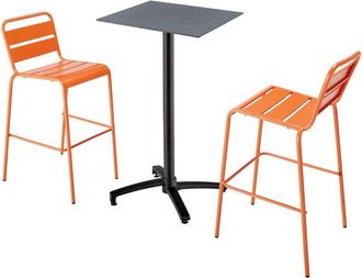 Oviala Oviala - Mesa Alta Inclinable De Conjunto Gris Y 2 Sillas Altas Naranja - Naranja