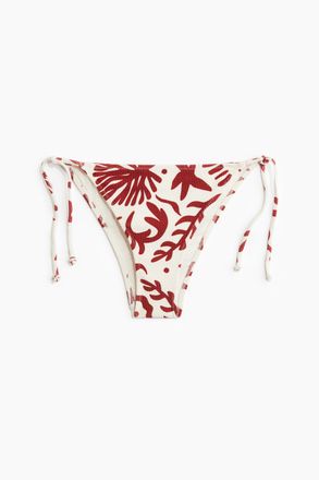 H&M Tie-Tanga Bikinihose - Weiss/Dunkelrot Gemustert