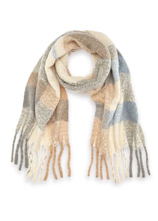 Lascana Schal LASCANA Fransenschal, Damen, braun (beige, hellblau, ecru), Strick, Polyester, kariert, Modet&uuml;cher Schal, weicher Winterschal, Damenschal, Modes