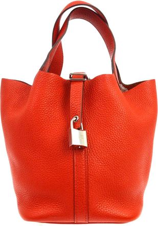 Herm&egrave;s Picotin Lock Clemence Red Leather Handbag (Pre-Owned)