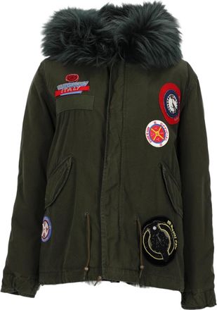 Mr & Mrs Italy Olive Green Cotton Parka with Embroidered Patches