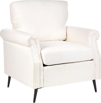 Beliani Sill&oacute;n Tapizado De Tela Blanco Patas De Metal Negras Estilo Retro Sala De Estar Vietas